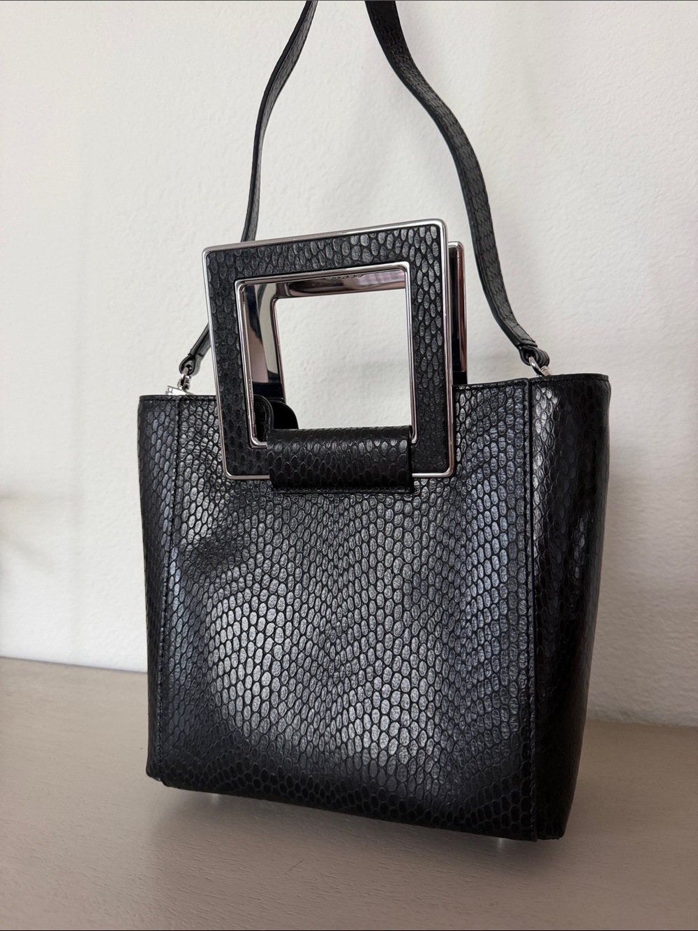 STAUD Black Snake Textured Square-Handle Crossbody - Picture 2 of 13